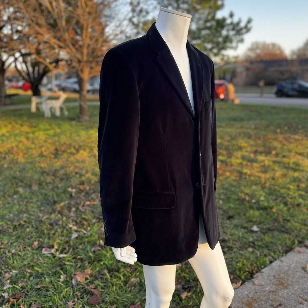 Vintage Men's Velvet Jacket Suit Coat Formal Wear Black Tie Size XL - Picture 2 of 8